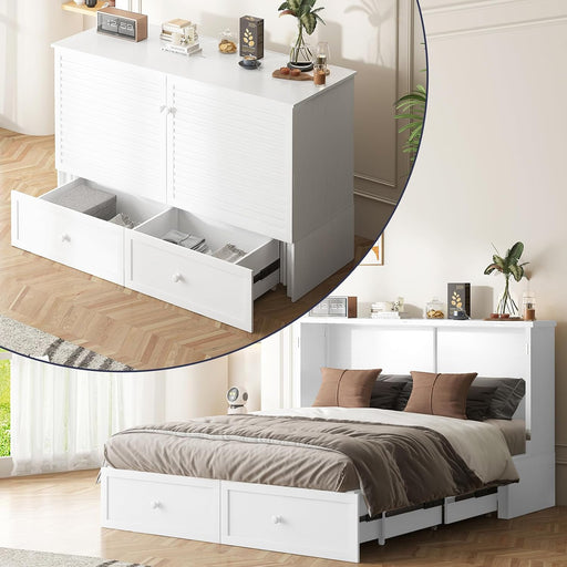 White Queen Murphy Bed With SpaceSaving USBChargingPorts