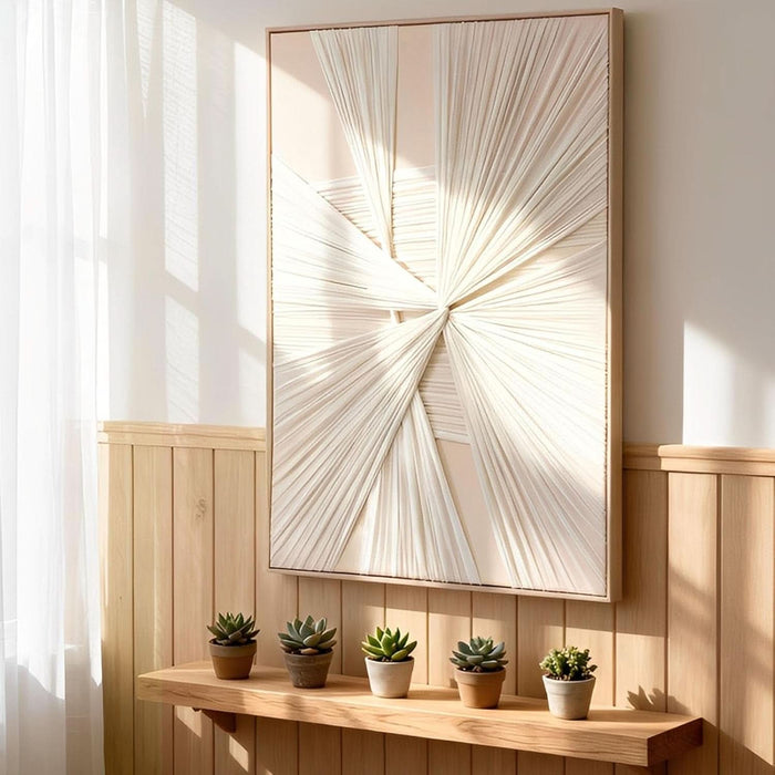 Extra Large 3D Canvas Framed Wall Art, Minimalist Hand Painted Artwork, Abstract Boho Modern Long Beige Wall Decor, Neutral Trendy Paintings for Living Room Bedroom Hallway Office, Vertical, 30X45 In