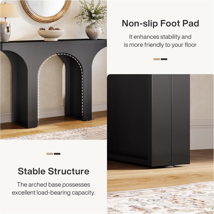 Modern Console Table with Arched Base, 47-Inch Black Entryway Sofa Table, Narrow Hallway Table, Wood Foyer Accent Table for Living Room, Entrance, Hallway, Easy Assembled(1 Pack)