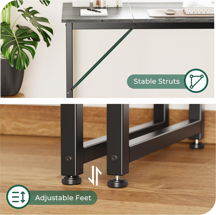 Computer Desk, 70 Inch Office Desk, Gaming Desk with Storage, Writing Desk Work Desk for Home Office, Study, Long Simple Desk, Large Legroom, Metal Frame, Grey