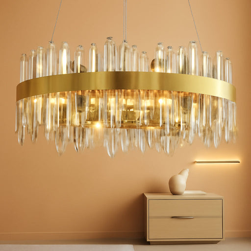Modern Crystal Chandelier, 24In K9 Crystal Chandeliers for Dining Room, 12 Lights 2 Tier Dimmable round Gold Chandelier, Adjustable Modern Chandeliers for Living Room, Bedroom, Bathroom, Kitchen Foyer