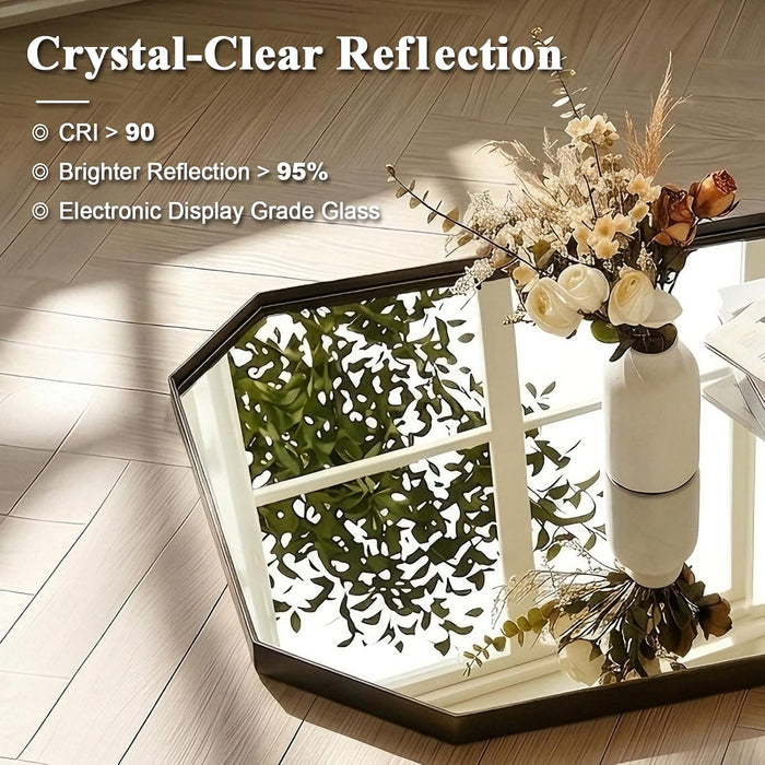 Bronze Octagon Bathroom Mirror, 24X36 Inch Stainless Steel Metal Frame, Anti-Rust, Shatterproof HD Glass, Wall Mounted for Bathroom, Bedroom, Living Room