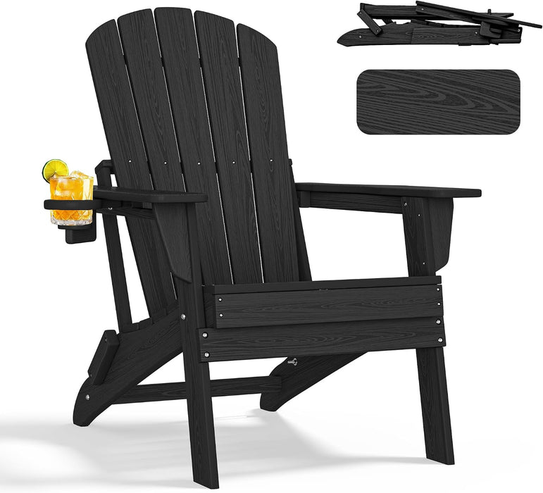Adirondack Chair, HDPE Folding Outdoor Chair, Black