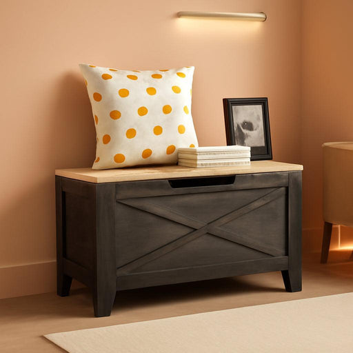 Thirty Inch Lift StorageChest Handwoven Cushion Gray