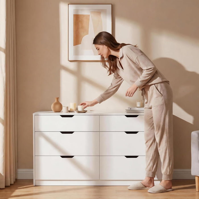Dresser for Bedroom, 47.2" Modern Wood Chest with 6 Drawers, White