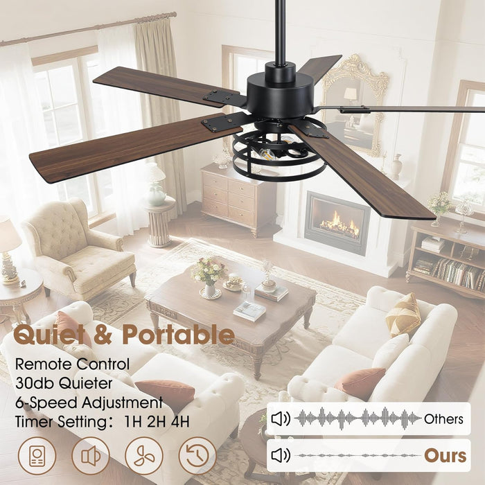 52" Farmhouse Ceiling Fans with Lights and Remote, Outdoor Ceiling Fan Dual Finish 5 Blades 6-Speed Quiet and Reversible DC Motor, Ceiling Fan with Light for Bedroom Living Room and Patio