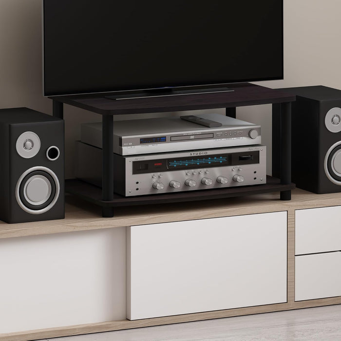 TURN-N-TUBE TV Riser Stand, 2-Tier Small Elevated No Tools TV Stand, TV Console for TV up to 32 Inch, 15.8 X 23.8 X 11, for Living Room, Bedroom, Dark Walnut