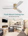 52 Inch Solid Wood Ceiling Fan without Lights Flush Mount Ceiling Fans with Remote Control, Wood Blades Modern Outdoor Ceiling Fan No Light for Bedroom/Farmhouse/Patio/Indoor, Grey Gold