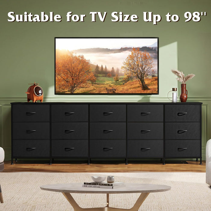 92 Inch Dresser TV Stand for 98 Inch TV, 15 Drawer Dresser, Black