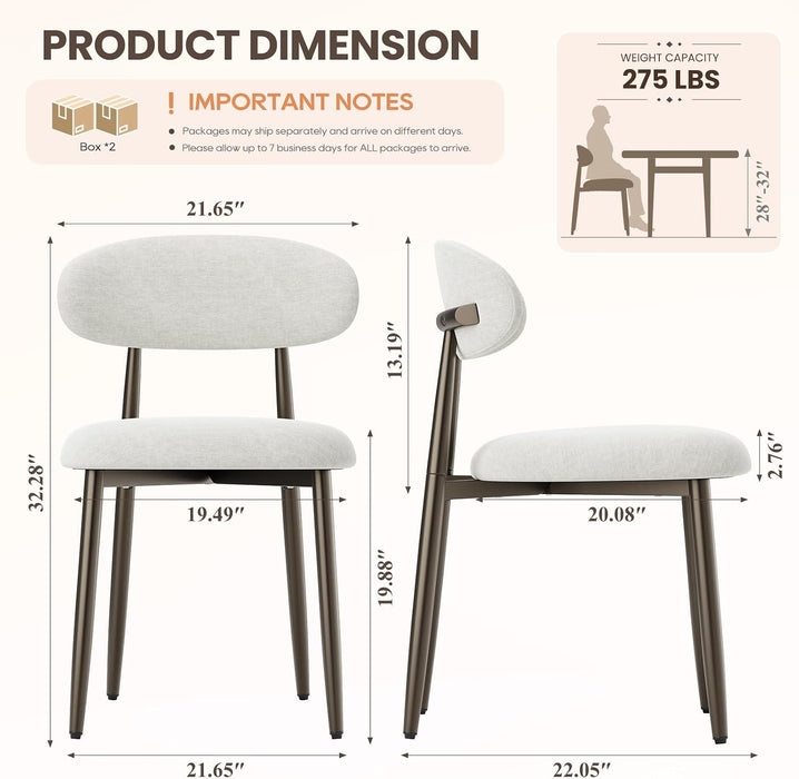Dining Chairs Set of 4, Upholstered Kitchen & Dining Room Chairs with Curved Back and Bronze Metal Legs, Comfortable Modern Dining Side Chairs for Dining Room, Kitchen, Beige