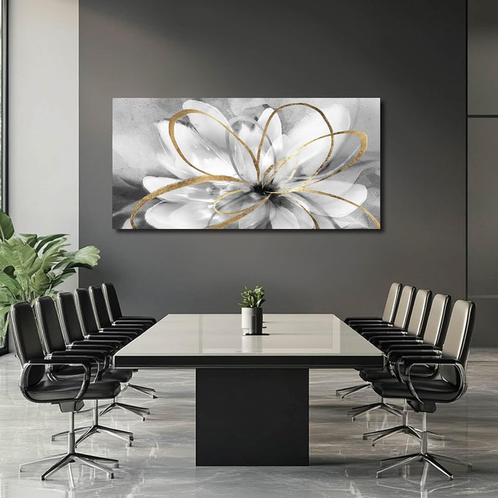 Large Canvas Wall Art White Flower Painting 30X60 Inch Black Art for Living Room Bedroom Office Home Wall Accents