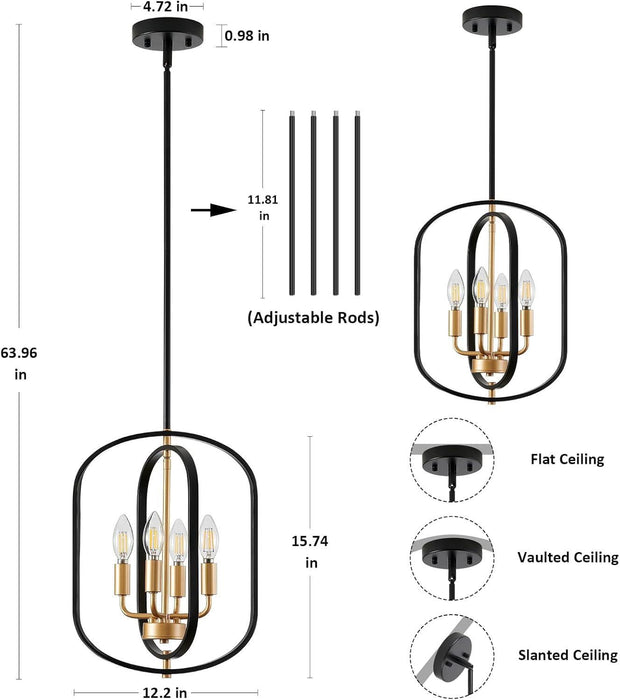 Black and Gold Chandelier for Dining Room Light Fixture, Chandelier for Entryway Light Fixture Foyer Lighting Fixtures Adjustable Modern Farmhouse Chandelier for Living Room Pendant Lights Kitchen