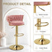 Bar Stools Set of 2, Adjustable Barstools Counter Height Stools with Back and Arm, Velvet Woven Kitchen Island Stools W/Gold Metal Leg Base, 360° Swivel Bar Chair, Pink