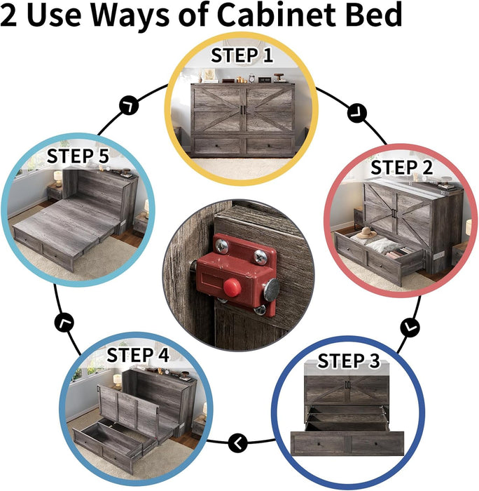 MurphyBedQueenCabinetGreyWithIntegratedUSBChargingSystem