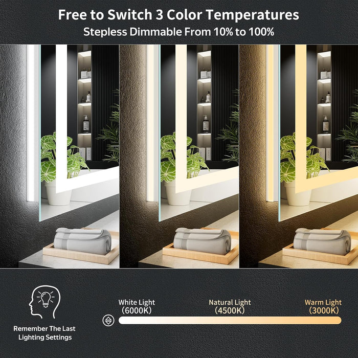 50"X40" LED Bathroom Mirror with Lights, Anti-Fog, Backlit+Frontlit