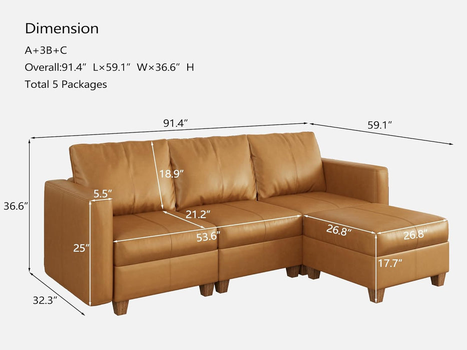 Brown Durable Modular Sectional Sofa With HiddenStorage