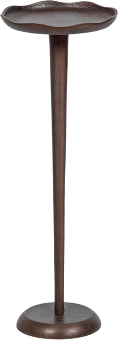 Alessia Modern Decorative Metal Drink Table, 8 X 8 X 22, Bronze, round Cast Aluminum Pedestal Plant Stand with Rough Texture and Deckled Edge