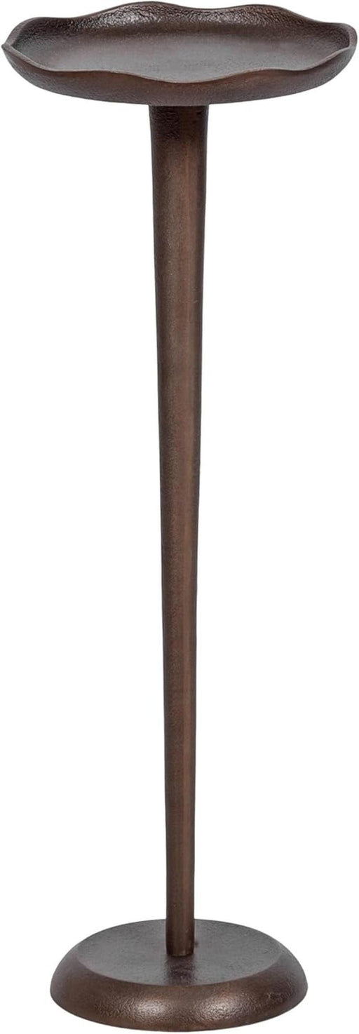 Alessia Modern Decorative Metal Drink Table, 8 X 8 X 22, Bronze, round Cast Aluminum Pedestal Plant Stand with Rough Texture and Deckled Edge