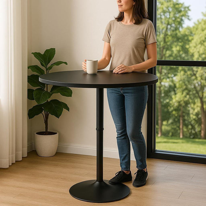31" round Bar Table Height Adjustable 26"-35" Pub Table with Enlarged Base for Living Room Patio Bistro Café, Black