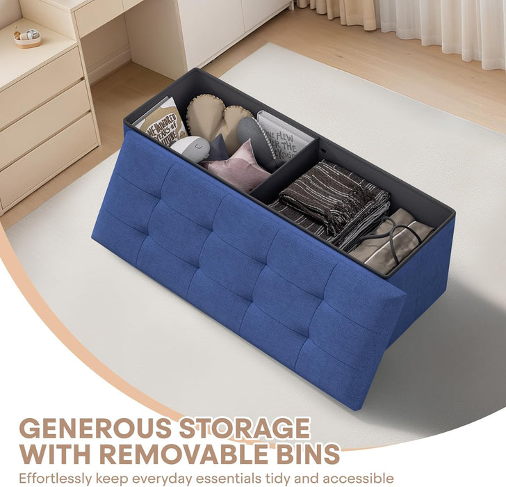 Ottoman Folding Storage Bench, 43X15X15 Inch, Foot Rest Stool for Living Room, Bedroom, Entryway, End of Bed - Multi-Functional Ottoman with Storage Navy Blue