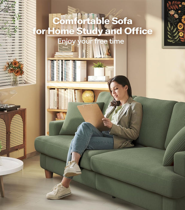 Corduroy Sofa EightySevenInch DeepSeat Green LivingRoom Comfort