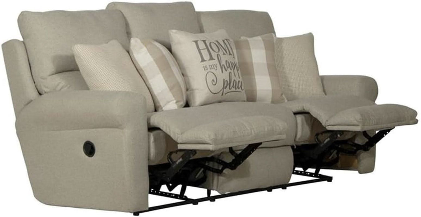 Eastland Lay Flat Reclining Sofa in Beige Fabric with Accent Pillows
