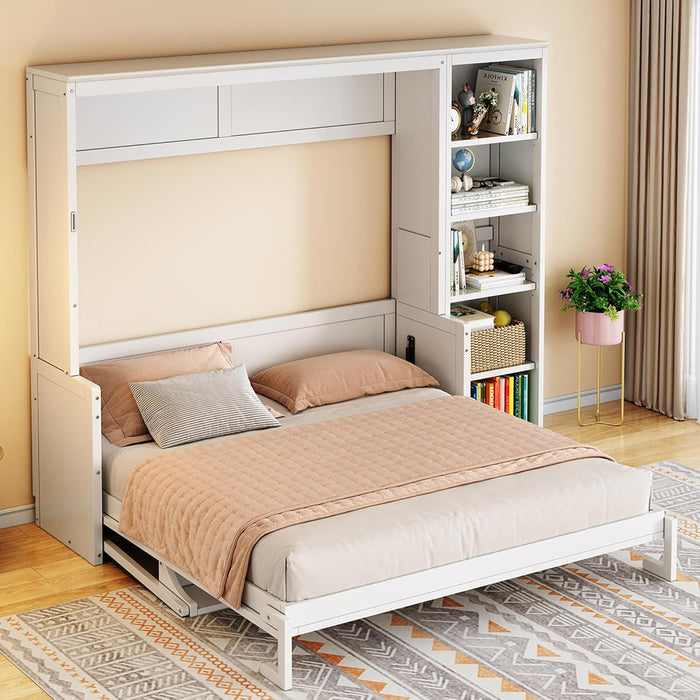Queen Murphy Desk Bed White With IntegratedShelving