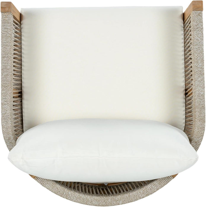 Sue Outdoor Acacia Wood Swivel Accent Chairs Set of 2 with Cushions, 360° Rotating Lounge Chair Outdoor with Rope Accent, Outdoor Swivel Chairs for Garden, Natural + Beige