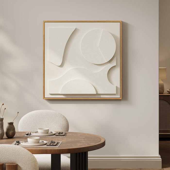 Large 3D Textured Framed White Abstract Wall Art, Square Modern Paintings Artwork for Walls, Minimalist White Geometric Block Pictures for Living Room Bedroom Dining Room Office Hallway Wall Decor 30X30 In