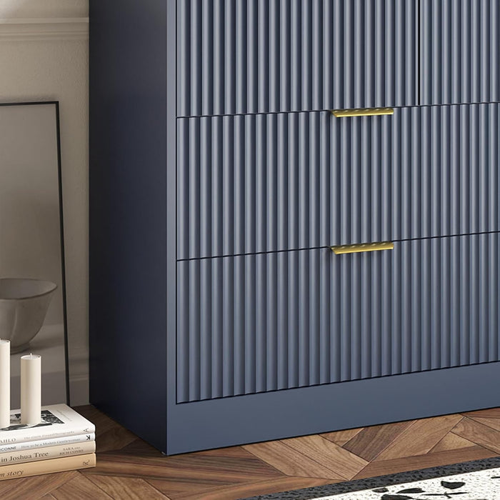 7 Drawer Fluted Dresser with Deep Drawers for Bedroom, Blue丨55 Wide Mid Century Dresser, Modern Chest of Drawers, Wood TV Stand Storage Organizer for Closet, Living Room, Hallway