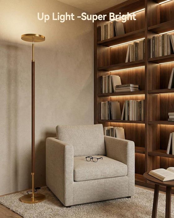 Wood Torchiere Floor Lamp Dimmable Color Temperature