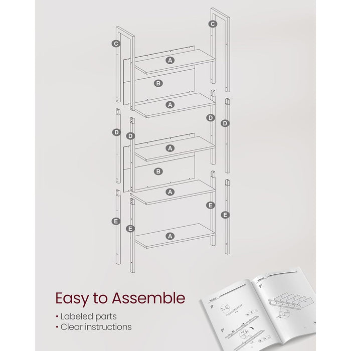 5-Tier Bookshelf, Book Shelf, Industrial Bookcase, with Steel Frame, for Living Room, Home Office, Bedroom, 9.4 X 24.4 X 65 Inches, Rustic Brown and Black ULLS025B01