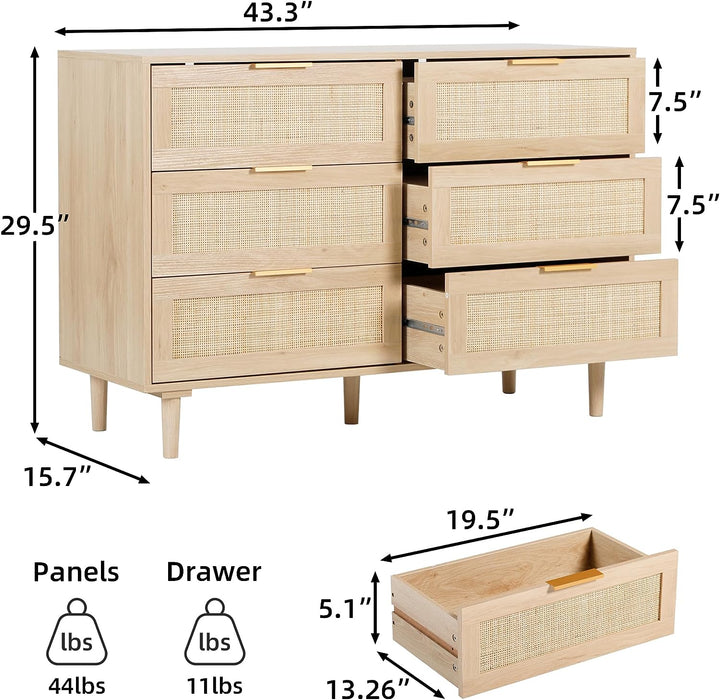 Natural Rattan 6-Drawer Dresser