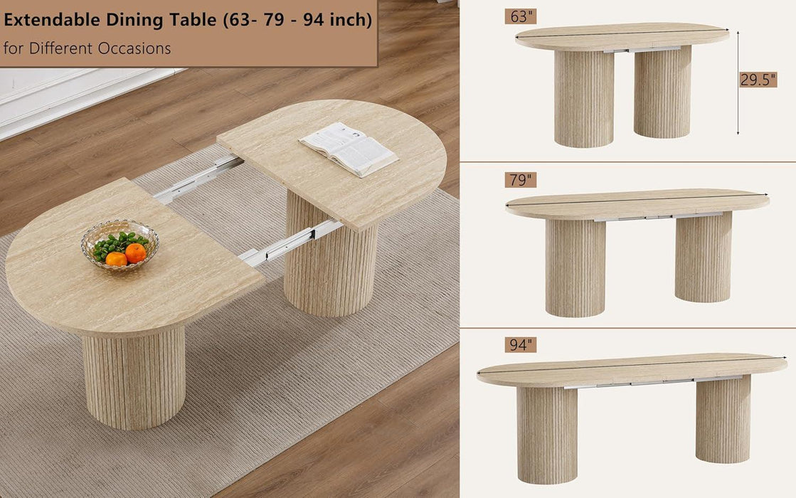 62.99"-94.5" Extendable Dining Table, Rustic Kitchen Dining Room Table with Wood Leg, Expandable Farmhouse Dining Table Conference Table for Living Dining Room Home Office