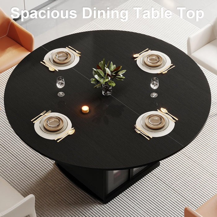 Black round Dining Table for 4, 47 Inch Dining Room Table with Storage | Modern Kitchen Tables with Fridge Space, Industrial Wood Dinner Tables for Home Kitchen Living Room, Black Oak, Only Table