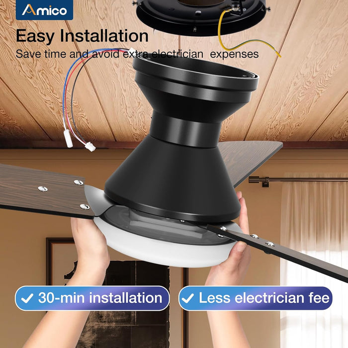 2 Pack Ceiling Fans with Lights, 42 Inch Low Profile Ceiling Fan with Light and Remote Control, Flush Mount, Reversible, 3CCT, Dimmable, Noiseless, Black Ceiling Fan for Bedroom, Indoor/Outdoor