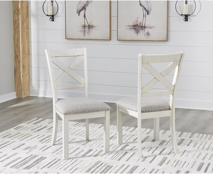 Robbinsdale Casual Upholstered Solid Wood Dining Chair with Nailhead Trim, Set of 2, White & Light Gray