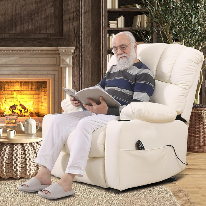 Off-White Power Recliner with Massage & Heat