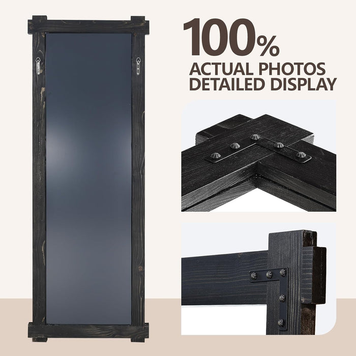 65x24Inch Black Full Length Mirror SolidPine Frame