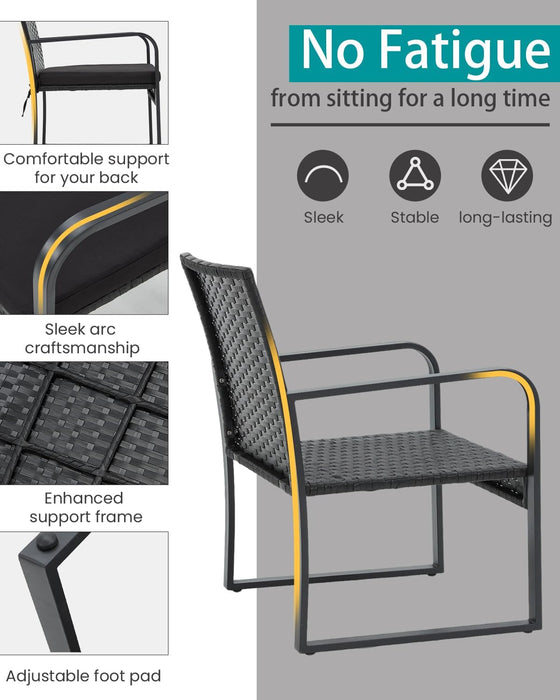 3 Piece Outdoor Patio Furniture Set, Patio Bistro Set Wicker Conversation Set, Modern Rattan Chair with Glass Coffee Table for Backyard, Porches, Poolside, Lawn and Balcony