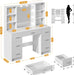 Vanity Desk with Mirror and Lights, Power Outlet, Makeup Vanity with 7 Drawers and 6 Shelves, Dressing Vanity Table Vanity Set for Bedroom, White