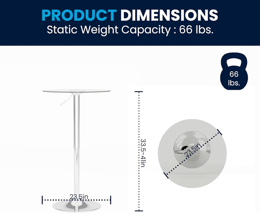 23.5 Inch Circular Glass Adjustable Cocktail Table