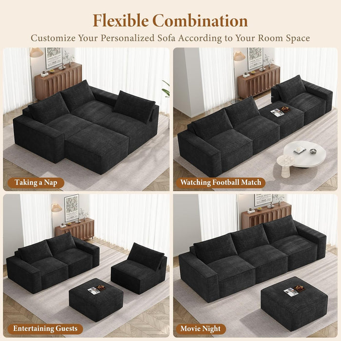 114 Inch Modular Contemporary Sectional Sofa Black