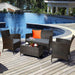 4-Piece Rattan Patio Set, Outdoor/Indoor Wicker Conversation Set for Pool, Backyard, Lawn, Wicker Chairs and Sofa with Soft Cushion, Rattan Furniture with Tempered Glass Coffee Table