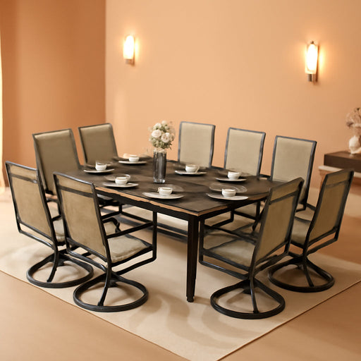 Patio Furniture Set Large Square Dining Table for 8 with Swivel Chairs Padded Textilene 9 Pieces Outdoor & Lawn Garden All Weather, Grayish Brown-Padded Textilene, 60''