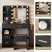 Vanity Desk with Mirror and Lights, 3 Adjustable Lighting Makeup Vanity Desk with 3 Storage Shelves, 5 Large Drawers and Power Outlet, Vanity with Chair for Bedroom, Black