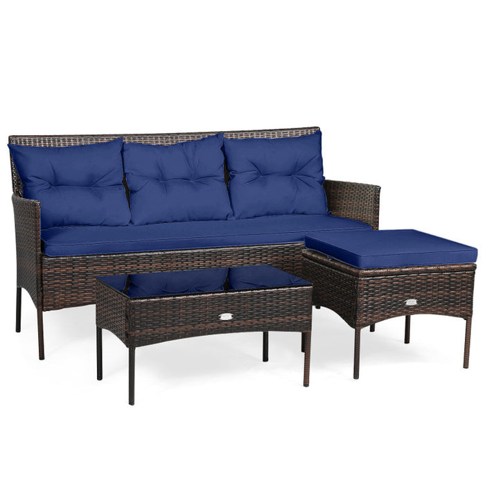 3 Pieces Patio Furniture Sectional Set with 5 Cozy Cushions