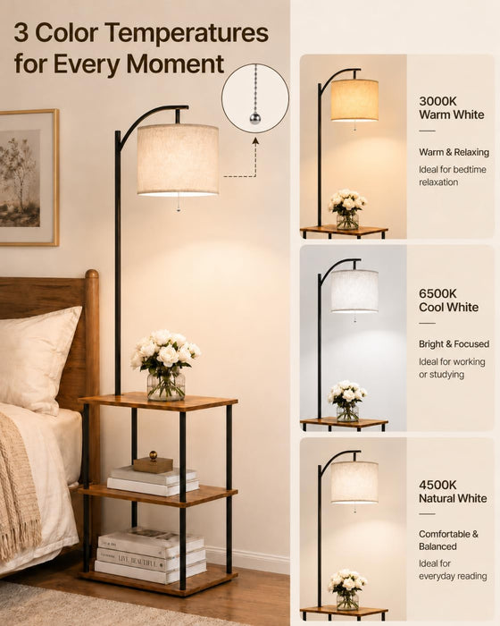 Floor Lamp with Table, Side Table for Living Room, 3 CCT 9W LED Bulb