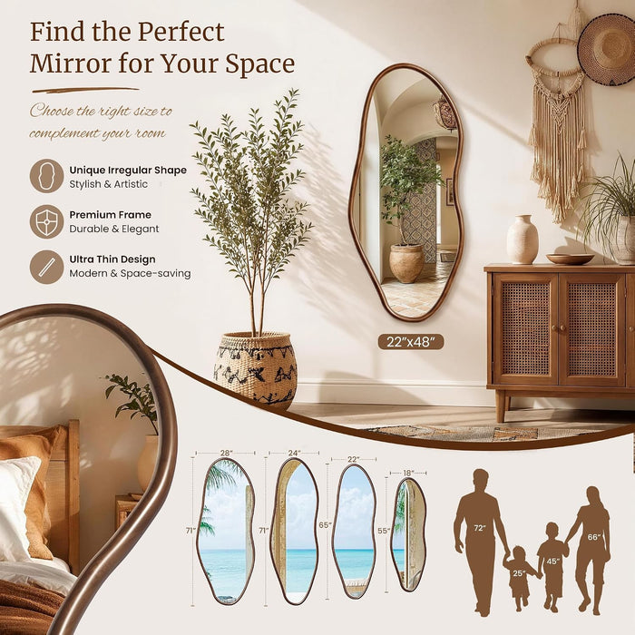 48"X22" Asymmetrical Mirror with Wood Frame Unique Irregular Mirror