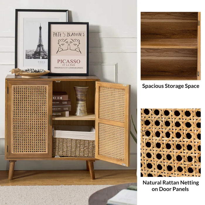 Emily 31'' Tall 2 - Rattan Door Accent Cabinet with Solid Wood Legs